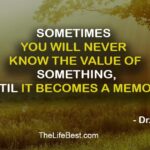 Sometimes you will never know the value of something,until it becomes a memory.
